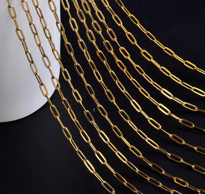 eswala Gold Paperclip Chain Necklace for Women 10pcs 18inch 3X9mm Gold Chains for jewelry Making Stainless Steel Filled 18K Gold Plated Chains Bulk Adjustable Link Chains - Image 2